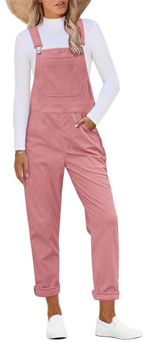 Luvamia Women's Corduroy Dusty Rose Dungarees - Pink Overalls - Adjustable Straps - Loose Fit - X-Large / Size 16 / Size 18