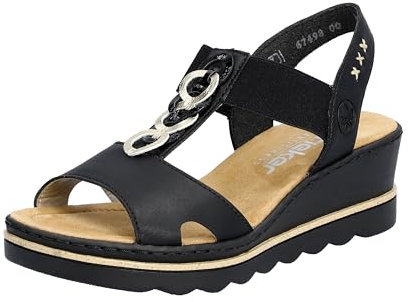 Rieker Femme 67498 Sandale, Noir, 42 EU