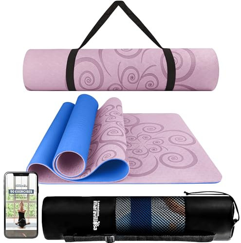 LA MENTE ES MARAVILLOSA - Yogamatte, Gymnastikmatte, TPE-Pilatesmatte | inkl. Tasche und Tragegurt | 183x61 cm Gepolstert für Fitness & Gymnastik, Hautfreundliche (Spirale, Rosa/Blau)