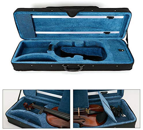Rucksackriemen Violin Koffer GroßE Kasten Case Violinen Box Tragtasche Geigenetui Flanell Innen Schwarz + Blau Mit Tragegriff Und Verstellbarer Violine Gurt FüR 4/4 Geigen 80X30X15Cm