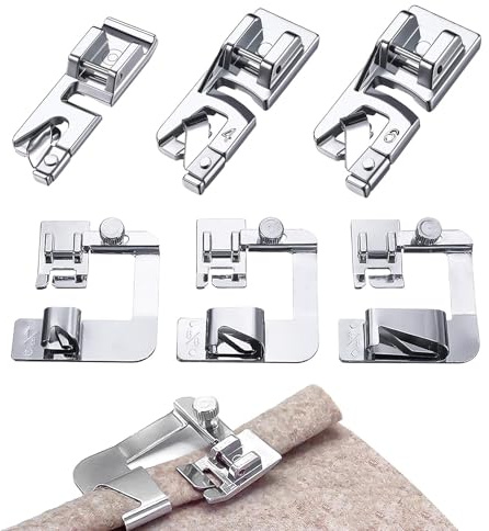 6Pcs Pied Ourlet Roulotté en Acier Inoxydable, Pieds Presseurs en Acier Inoxydable Pied de Biche Machine a Coudre Machine à Coudre Pied à Ourlet Couture Convient à la Plupart des Machines à Coudre