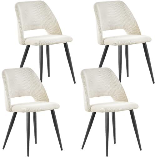 LONGTOO Set of 4 Dining Chairs,Velvet Kitchen Chair,Upholstered with Independent Legs for Dining Room,Cream