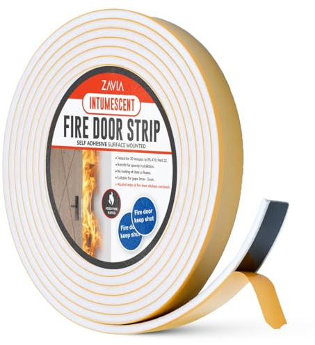 Bande adhésive pour porte coupe-feu, avec brosse, 5,2 m de long, approuvé FD30 (blanc)