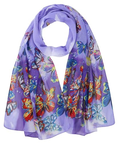 GoGou Foulard Femme Floral Écharpes Chiffon Femme Légères Léger Respirant Echarpes Cadeau pour Femmes,Violet Butterfly