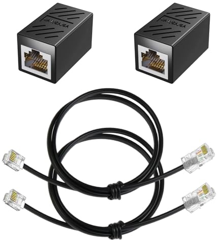 2 Pack RJ45 Adapter RJ11 to RJ45 Telephone Lead Jack to Network Adapter Expansion Splitter Converter Cables 8P8C to 6P4C Ethernet Patch Phone Cord for ADSL Modem Landline Fax Machine, 0.5m Black