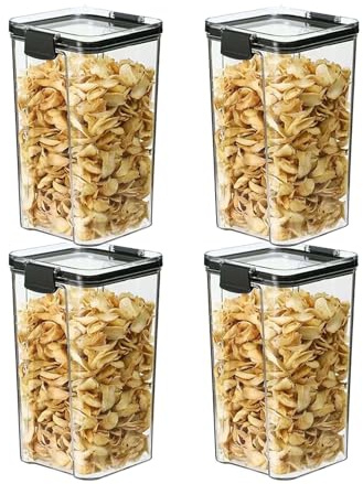 Lydlrum Storage Containers Set of 4,1300ml Clear Plastic Airtight Food Storage Containers with Lids, Storage Jars for Storing Pasta, Rice, Rlour, Dog, Cat, Cereal Dispenser Kitchen Organiser