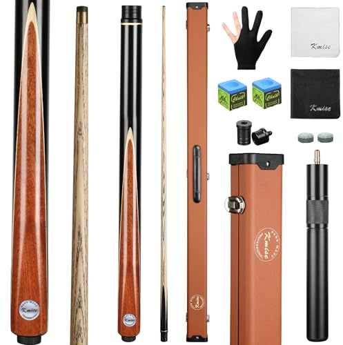 Kmise 57 3/4 Jointed Snooker Billiard Pool Cue Handcrafted 9.5MM Tip Ash Wood Cue 21oz with Telescopic Aluminium Extension & Billiard Cue Case | Chalk & Glove Accessories Snooker Cue Set Zebrawood