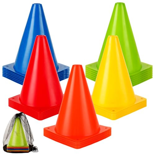 AKOLAFE 35 Piezas Conos Entrenamiento Futbol Multicolor, Marcadores Deportivos PE 18 x 13 cm, Set de Entrenamiento con Bolsa para Agilidad Campo Patio