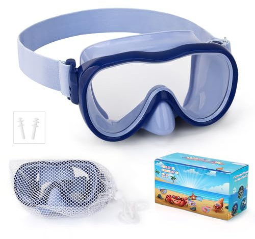 WAVE Kids Swim Goggles, Snorkel Mask Diving Mask Swimming Goggles with Nose Cover and Elastic Straps Cover & Mesh Bag & Ear Plugs