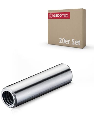 Gedotec Möbelschrauben M4 Hülsen-Schrauben 15 mm | 20 Stück - Verbindungsschraube für Bohrloch Ø 5 mm | Stahl verzinkt | Holz-Dicke 24–26 mm | Gewindehülse Innengewinde M4 | Möbelverbinder Schrauben