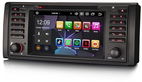 Erisin 8-kärnig Bluetooth 5.0 Android 14 DVD Bilradio GPS Stereo för BMW 5-serie E39 M5 7-tums pekskärm Stöd för trådlös CarPlay Android Auto DAB+ FM-radio DSP WiFi TPMS 4GB RAM+64GB ROM