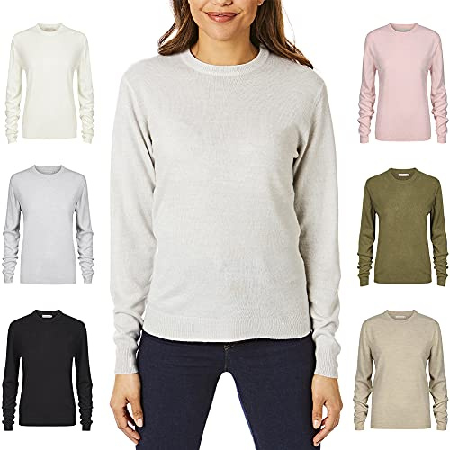 Light & Shade Womens Crew Neck Top Supersoft Knitted Jumper, Light Grey, M