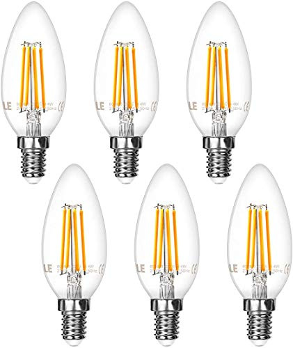 LE Kronlampa, E14, LED-filamentlampa, 4 W, 400 lumen, ljuslampa, ersätter 40 W-glödlampa, 2 700 Kelvin varmvit, vintageglödlampa, 6-pack