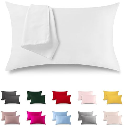 ATsense 2er Set Kissenbezug 40x80 cm - 100% Baumwolle, Weiß Kopfkissenbezug Weich und Hypoallergen, ÖkoTex Zertifiziert, Kissenhülle mit Reißverschluss für Allergiker Geeignet