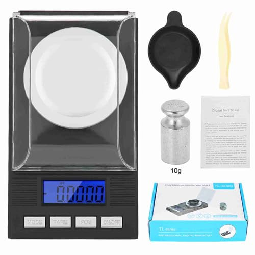 Jeanoko Diamantvåg, smycken digital våg mini smyckesvåg med hög precision 0,001 g med LED-skärm för smycken guld, ädelstenar, mediciner, örter (10 g)