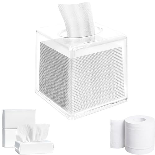 Soporte de Caja de Pañuelos de Acrílico,Caja Cuadrada de pañuelos cosméticos,12 * 14 * 14cm,Dispensador Cuadrado para Tejidos Faciales,con Escotilla Deslizante,para Tejidos Faciales, Servilletas