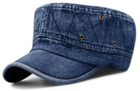 SQCOOL Unisex Cappello in Denim Regolabile Berretto Militare Traspirante Cappellino da Sole per Uomo Donna, Cappellini Casuali da Esterno Cappello da Baseball Moda per Shopping Danza Blue-Hemming