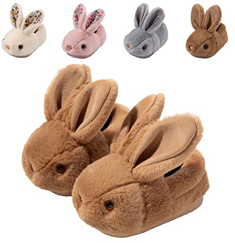 Hitopteu Chaussons Enfant Garçon Fille Chausson Lapin Peluche Souple Hiver Pantoufle d'intérieur Chaude et Antidérapante pour bébé