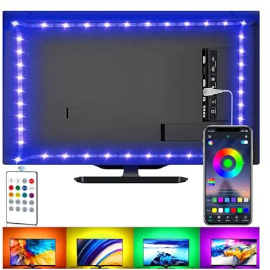 SANSUN Tira de luces LED para TV, kit de retroiluminación USB con control remoto, sincronización de aplicación con música, iluminación LED 5050 RGB para HDTV (2m para TV de 32 a 42 pulgadas)