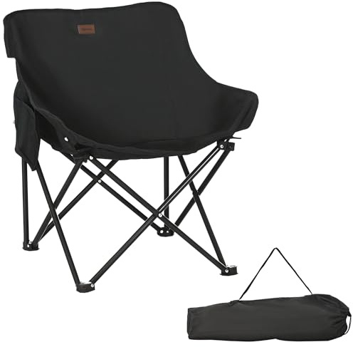 Outsunny Sedia da Campeggio Pieghevole in Tessuto Oxford e Acciaio con Tasca Portaoggetti e Borsa da Trasporto Inclusa, 61x54x66 cm, Nero