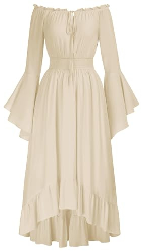 Scarlet Darkness Renaissance Dress Women Off Shoulder Bell Sleeve Peasant Pirate Dress Apricot S