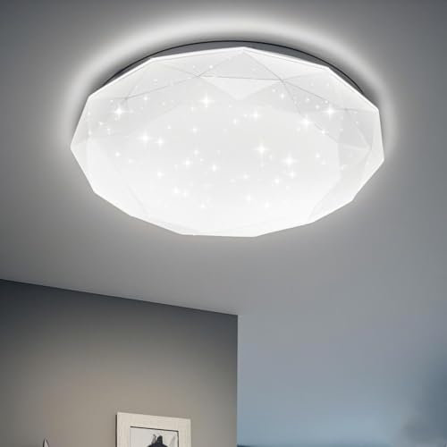 XEMQENER Modern LED Ceiling Light, 36W Diamonds Flat Ceiling Lights, LED Lights for Living Room Bedroom Kitchen Hallway, 6000K Daylight Flush Mount Lamp