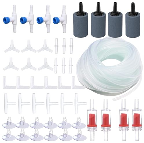 Aquarium Air Pump Accessories - Contains Airline Tubing, Control Valve, Air Stones, Connectors, Check Valves, Suction Cups