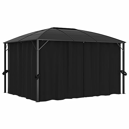 Homgoday Tonnelle avec rideaux - 400 x 300 x 265 cm - Anthracite - Abri de jardin pour terrasse, jardin et pelouse - Tente de fête - Auvent - Tente d'événement