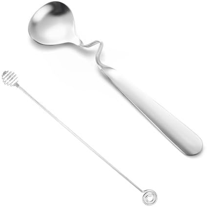 KSOIQPU 2 pezzi in acciaio inox con manico lungo cucchiaio per miele e cucchiaio per marmellata, dispenser di miele, strumenti per dolci per la preparazione di marmellate