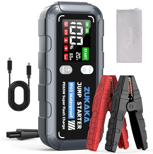 ZUKAKA 6000A Arrancador de Coches, 26800mAh Arrancador de Baterias 12V(Todos Gas&12L Diesel), Jump Starter Portátil, Carga Rápida, IP 65, Cable Inteligente Mejorado, Pantalla Extragrande
