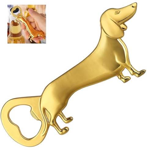Biglumin Dackel-Flaschenöffner Kreativer Retro-Weinöffner aus gebürsteter Zinklegierung Dackel Geschenke Dackel Deko Geburtstagsgeschenk Weihnachten Gold