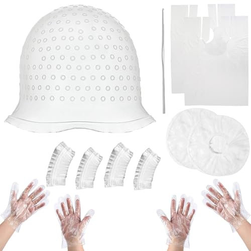 CATOR 10 Pezzi Cappucci in silicone per tinture per capelli,Cuffia Per Capelli Strumento Per Lo Styling, Frosting Cap Dei Capelli con Uncinetto Cappello in Silicone Tintura Cappuccio