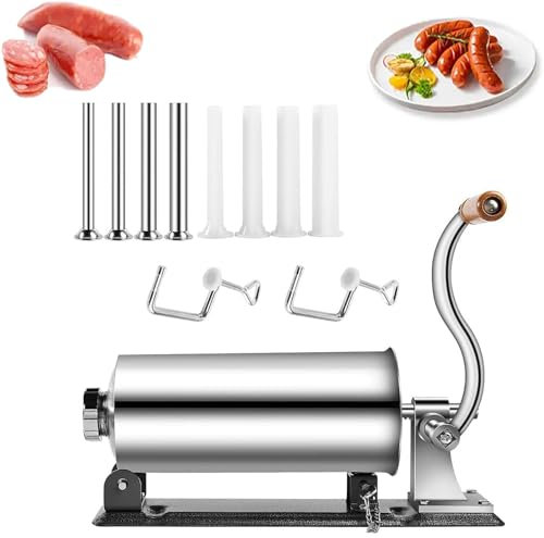 GTHTUHFD Insaccatrice Orizzontale per Salsicce, Insaccatrice Manuale in Acciaio Inossidabile da 4 Litri con 4 Tubi di Riempimento in Acciaio Inossidabile E 4 Tubi di Riempime