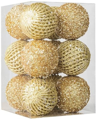 12er Set edle XXL Weihnachtskugeln Ø 8cm in Gold - Weihnachtsbaum Kugeln Christbaumkugeln Weihnachts-Deko Christbaum-Schmuck (Gold)