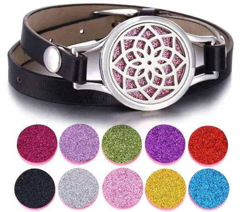 SIXDUTON armband livets träd armband damer, läderarmband rostfritt stål aromaterapi armband med färgade filtkuddar för män och kvinnor, Eine Grösse, Metall, Ingen ädelsten