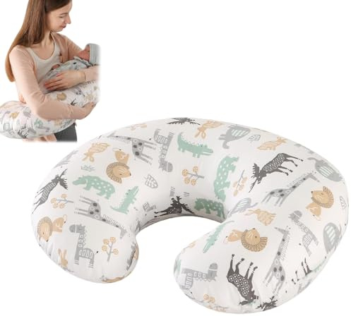 XUXLEKK Baby amningskudde för amning, stödkudde, amningskudde, för mor och spädbarn, 2-i-1, multifunktionell amningskudde med avtagbart örngott, amningskudde (djurvärld, basic)