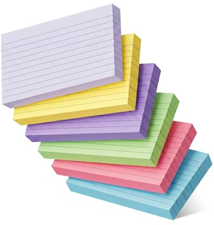 Fiches Bristol A6 Lignées, Carehabi 360 Flashcards 12.7x7.6cm pour Entraînement au Vocabulaire, Formules et Bureau Notes Classeur Fiche Bristol en 6 Couleurs Cartes d’Index
