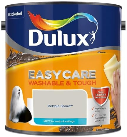 Pebble Shore Dulux Easycare Matt Emulsion Paint 2.5L – Washable & Stain Resistant, Durable Matt Finish, Quick Dry, Low Odour Interior Wall & Ceiling Paint