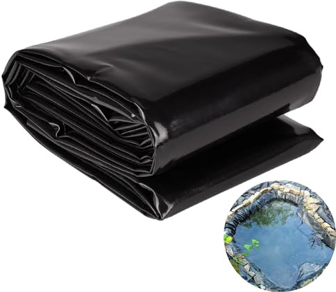 Svart dammfoder 4 x 10 m – rivbeständigt, ogenomträngligt, perfekt för utomhusdammar, vattenträdgårdar, fontäner och vattenfall – lätt att klippa och installera