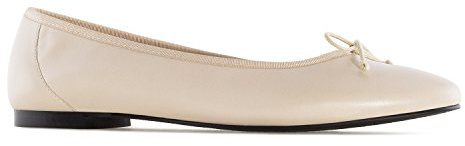 Andrés Machado - Balettskor för kvinnor och tonåringar i beige läder - MARTA - Bekväma ballerinor med dekorativ rosett för vinter och sommar - Storlek EU 44
