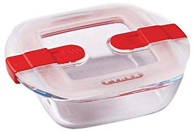 Pyrex Cook & Heat contenitore quadrato per alimenti in vetro borosilicato con coperchio sfiatavapore per il microonde – cuocere in forno, conservare & riscaldare- 25x22cm -