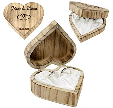 RINGBOX aus HOLZ Herz Vintage Ringkissen mit GRAVUR Rustikale Hochzeit Ringschachtel für Eheringe Ringkästchen Ringschatulle Personalisiert