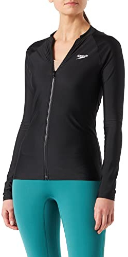 Speedo Full Zip Long Sleeve Sun Protection Rash Top Rash Top Mujer, Negro, XXL