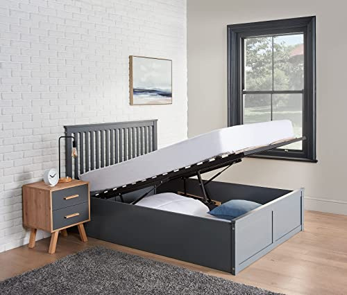 Home Treats Grey Double Wooden Ottoman Bed Frame | Double Bed with Under Bed Storage