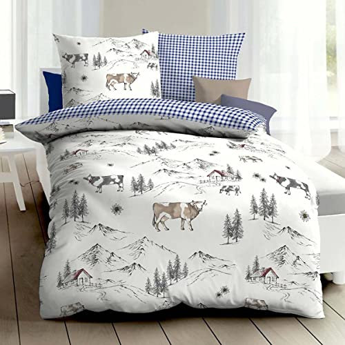 Traumschlaf Biber Bettwäsche Allgäu blau 1 Bettbezug 135 x 200 cm + 1 Kissenbezug 80 x 80 cm