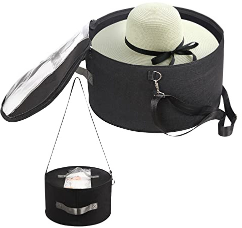 Hut-Organizer für Damen und Herren, runde Hut-Aufbewahrungsbox, tragbarer Hutbehälter aus Filz, Huthalter mit staubdichtem Deckel, Hutablage für Schrank oder Reise (17 D x 10 H, Schwarz)