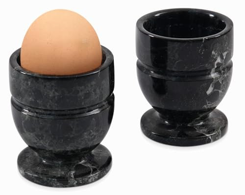 RadicalN Ensemble de 2 coquetiers noirs en marbre faits main pour table de cuisine - Gadgets de cuisine pour les œufs