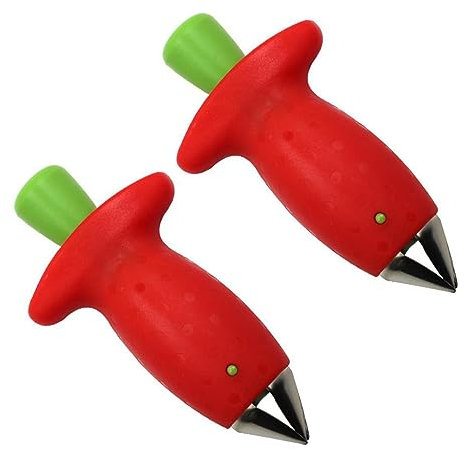 Erdbeerschneider,2PCS Erdbeer Strunkentferner Tomaten Stem Top Leaf Entkerner,Edelstahl Erdbeer Entstrunker Verwendet Um Blattstiel Für Erdbeeren,Entfernung von Tomatenstielen (Rot)