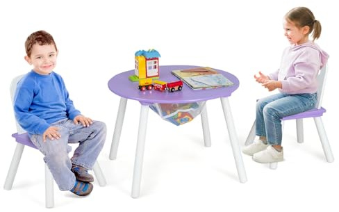 LIFEZEAL Barnbord och stol set, barnstol i tall, barnbord med nätförvaringsväska för studier, äta och leka för barn