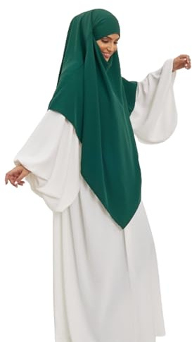 NAJMA Khimar soie de médine,khimar hijab à enfiler haut jilbab pour femme musulmane voilée (Vert)